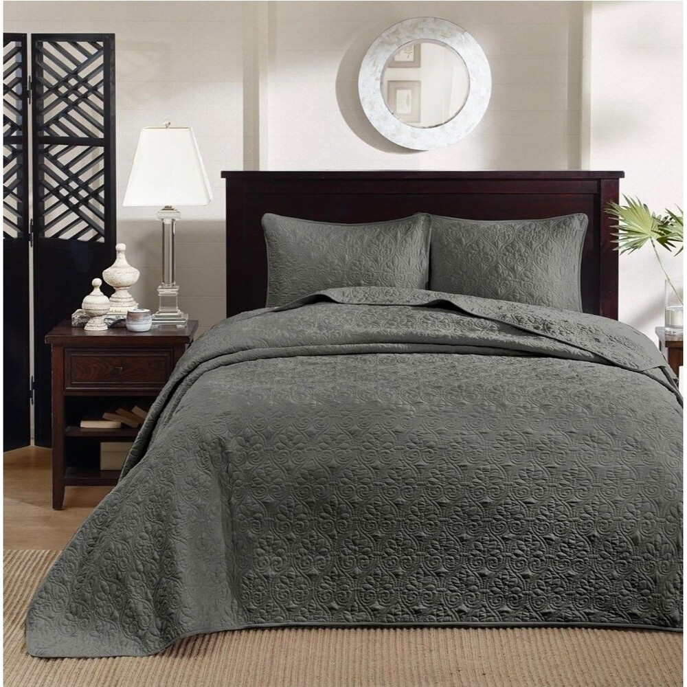 MadisonPark Quebec Bedspread Set | FULL Size | GRAY.